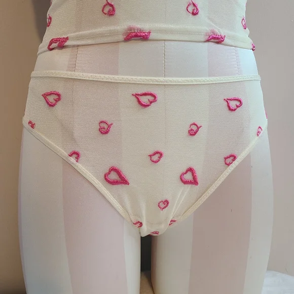 Rare VTG 90s Victoria's Secret Heart Embroidered Mesh Cami Panty Set Size XS